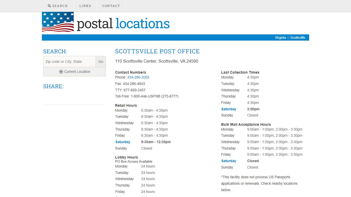 Post Office in Scottsville, VA - Hours and Location - Postal Locations