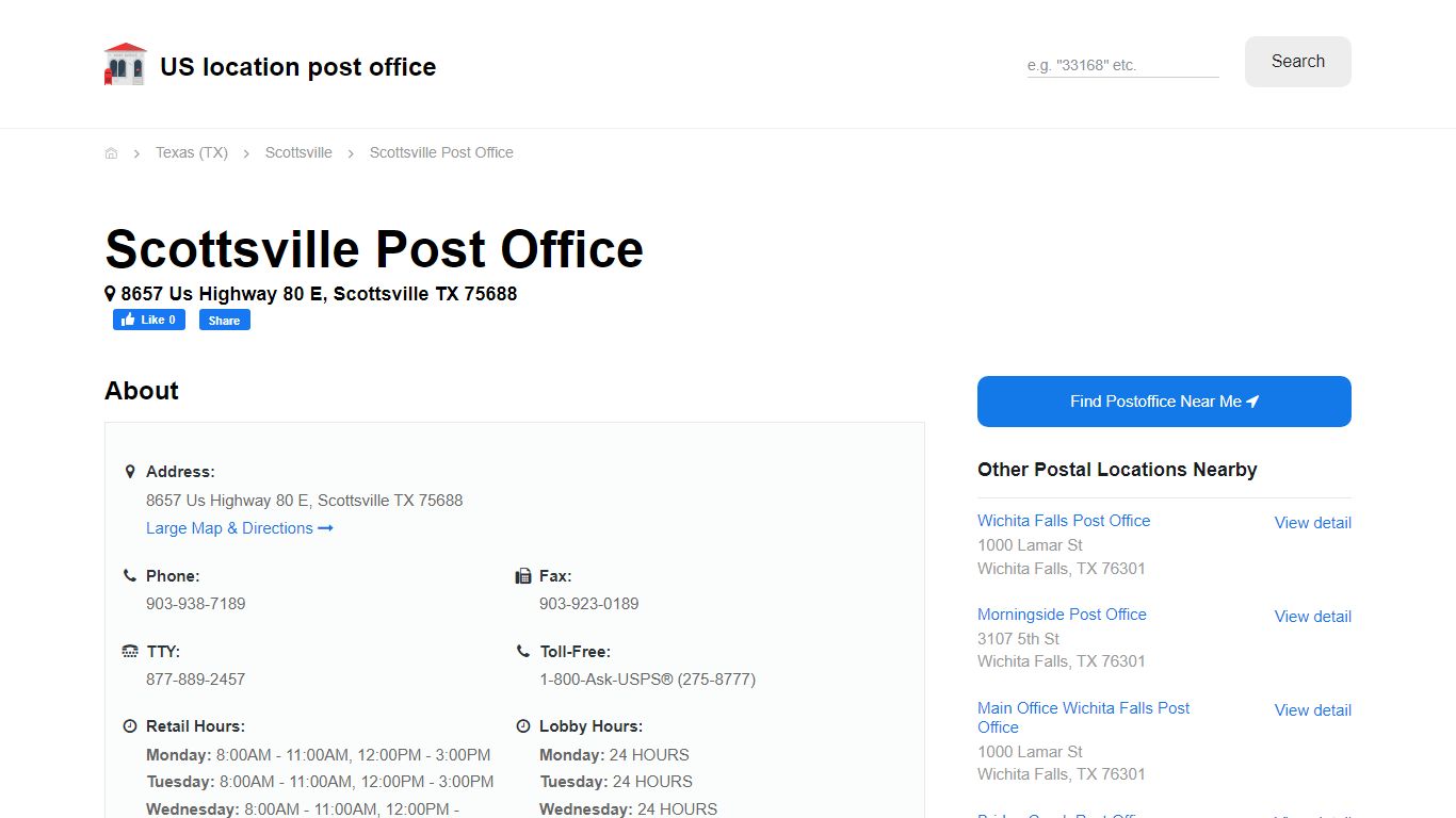 Scottsville Post Office, TX 75688 - Hours Phone Service and Location